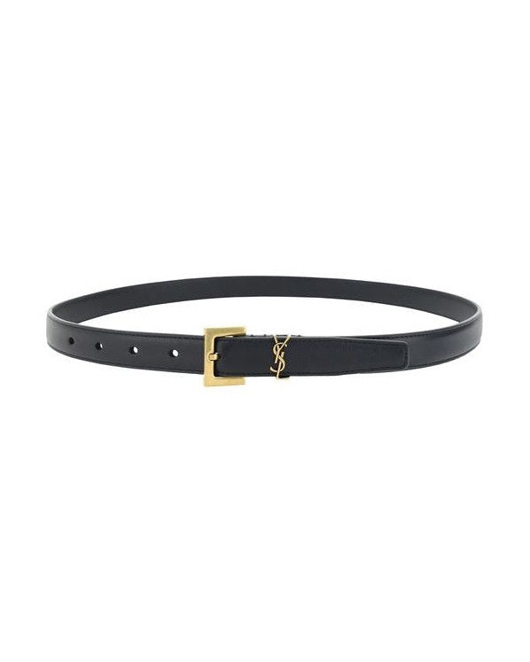 Saint Laurent Black Calf Leather Bos Taurus Thin Belt 