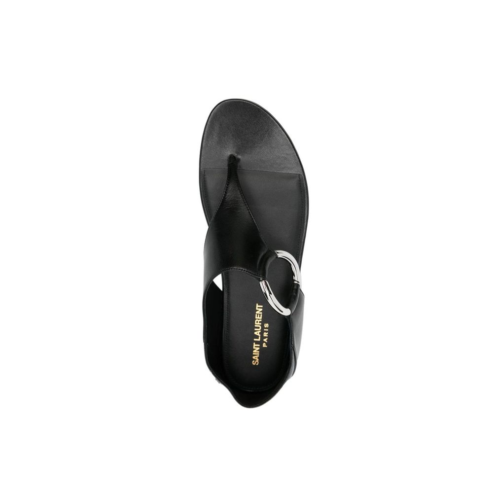 Saint Laurent Black Calfskin Flat Sandals Glam Steals