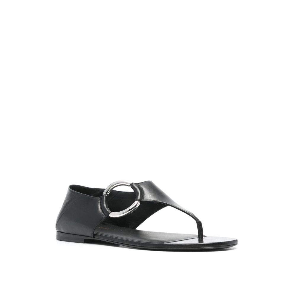 Saint Laurent Black Calfskin Flat Sandals Glam Steals