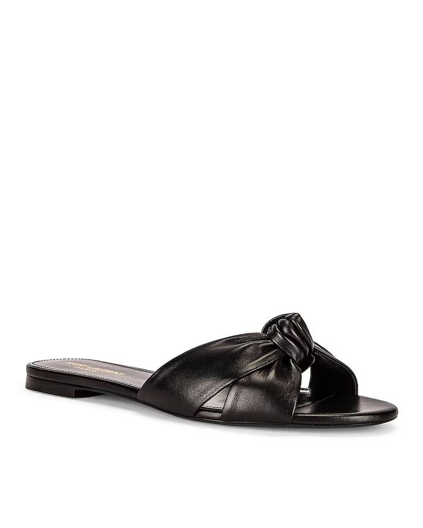 Saint Laurent Black Calfskin Slides Flats