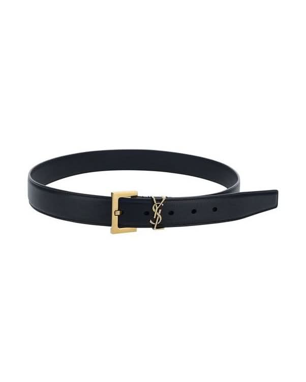 Saint Laurent Black Leather Calf Bos Taurus Regular Belt 