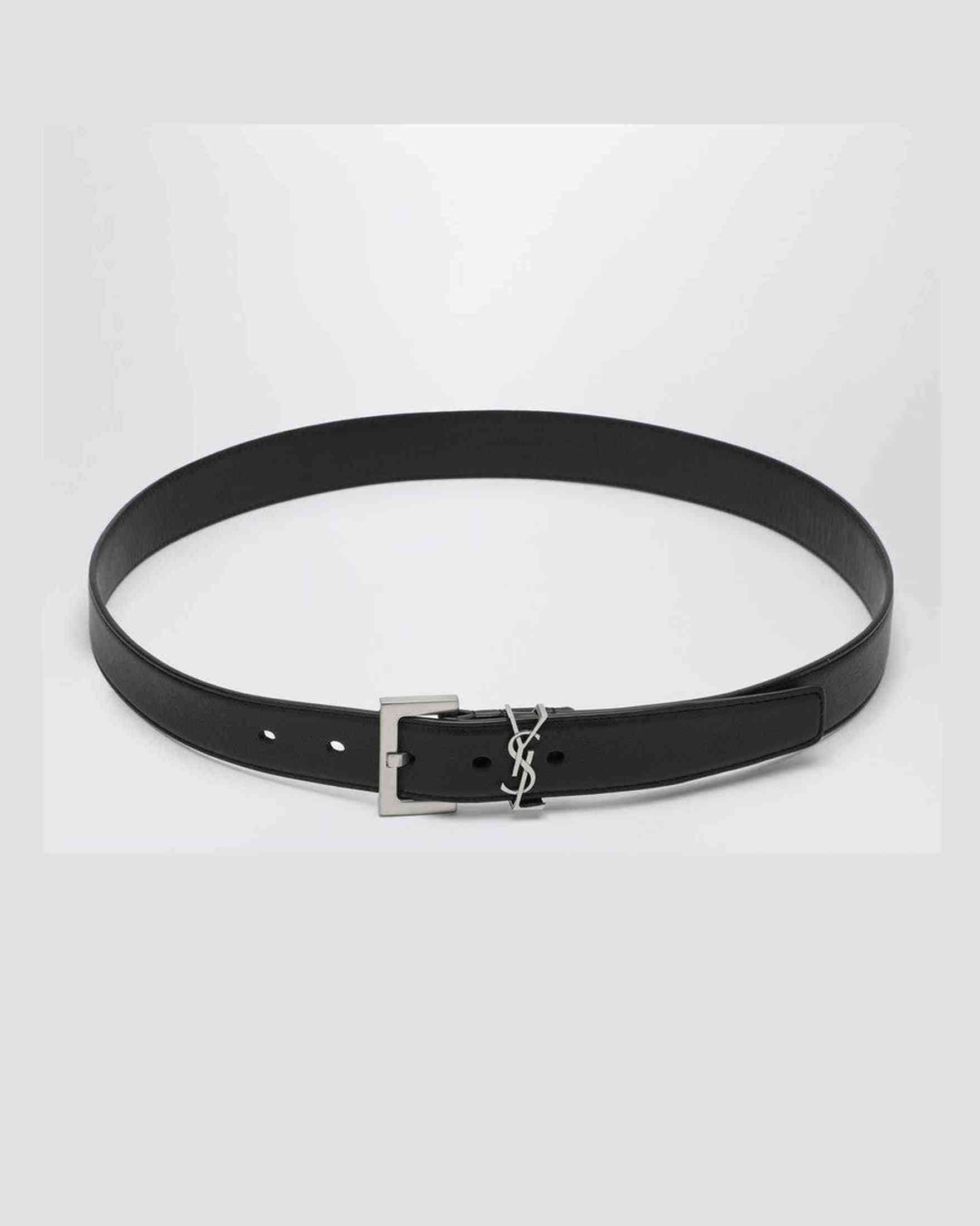 Saint Laurent Black Leather Cassandre Smooth Belt Glam Steals