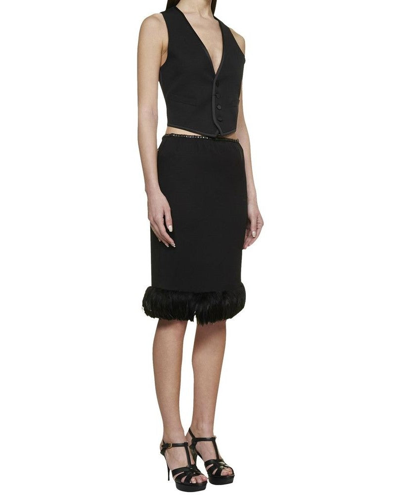 Saint Laurent Black Silk Midi Skirt 