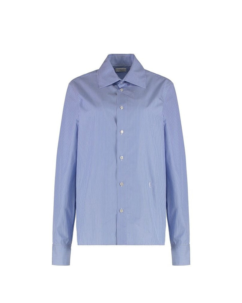 Saint Laurent Blue Cotton Pattern Shirt Glam Steals