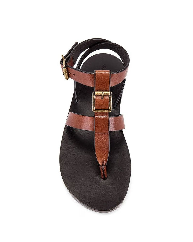 Saint Laurent Brown Calfskin Flip Flop Sandals Sandals