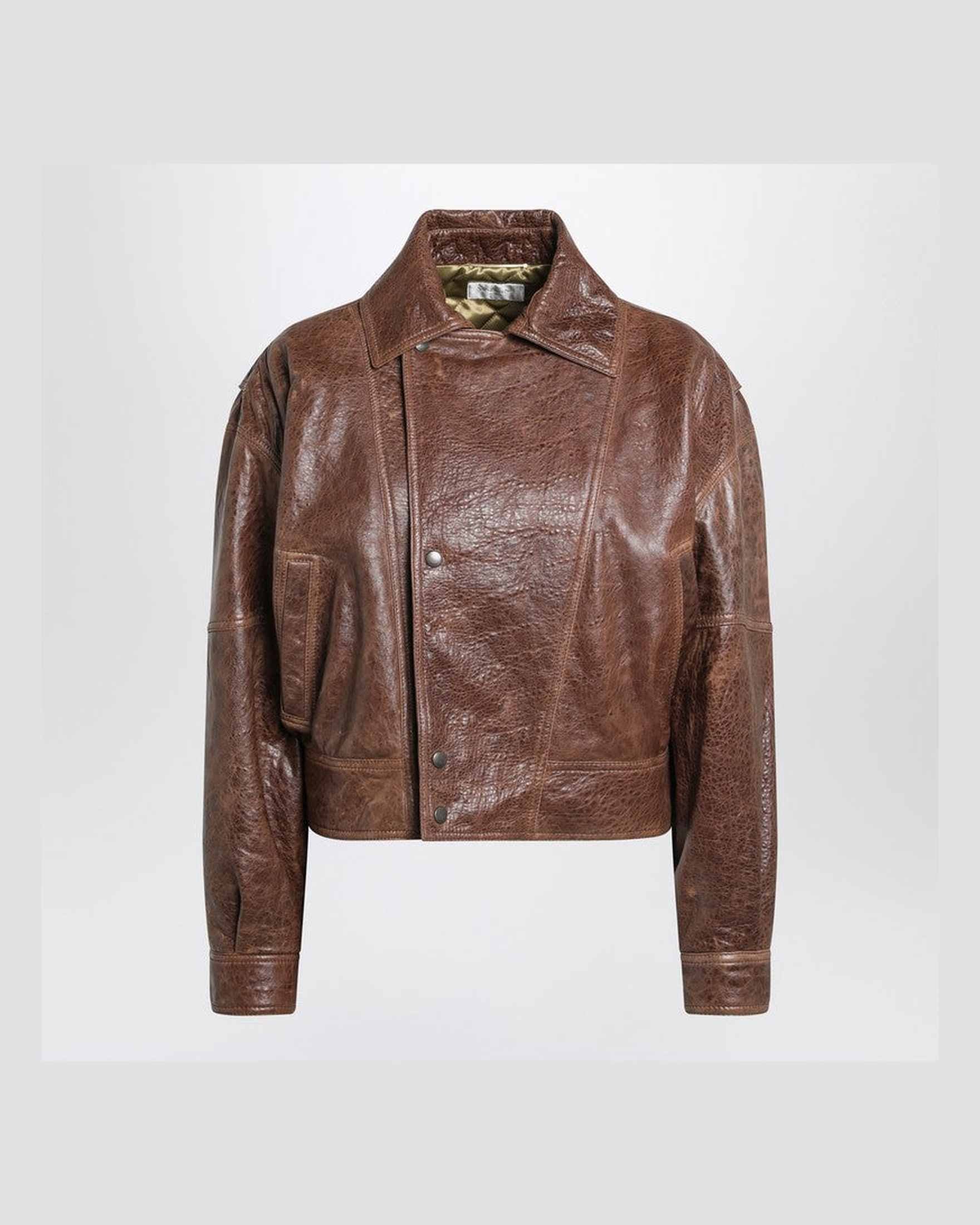 Saint Laurent Brown Leather Aged Bomber Jacket Glam Steals