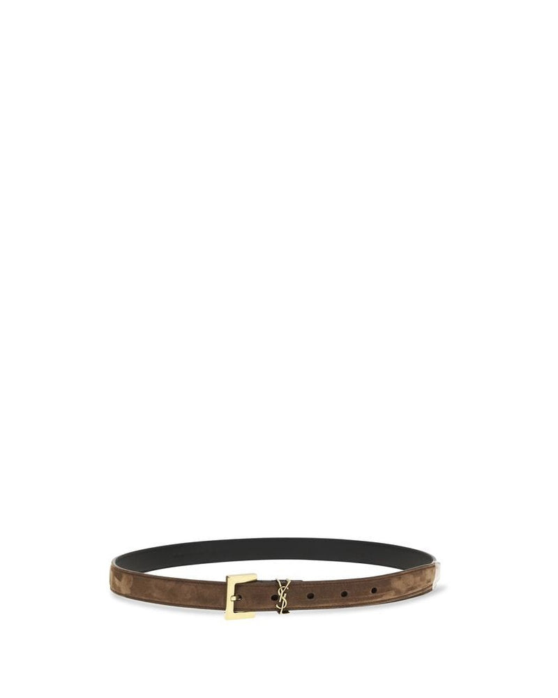 Saint Laurent Brown Leather Calf Bos Taurus Thin Belt Glam Steals