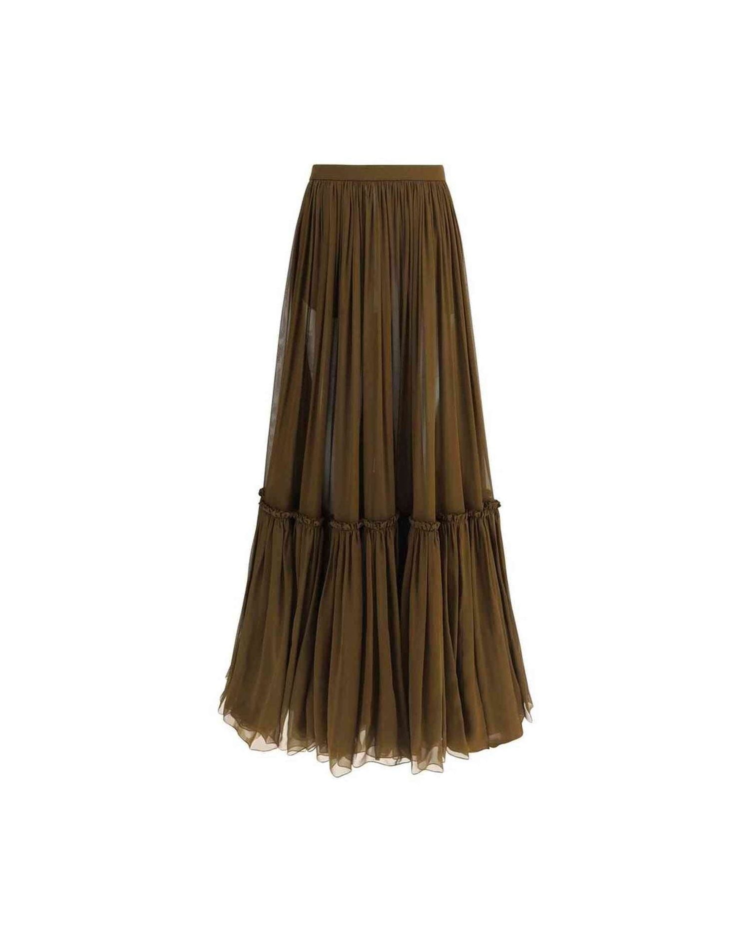 Saint Laurent Flounced Long Skirt Glam Steals