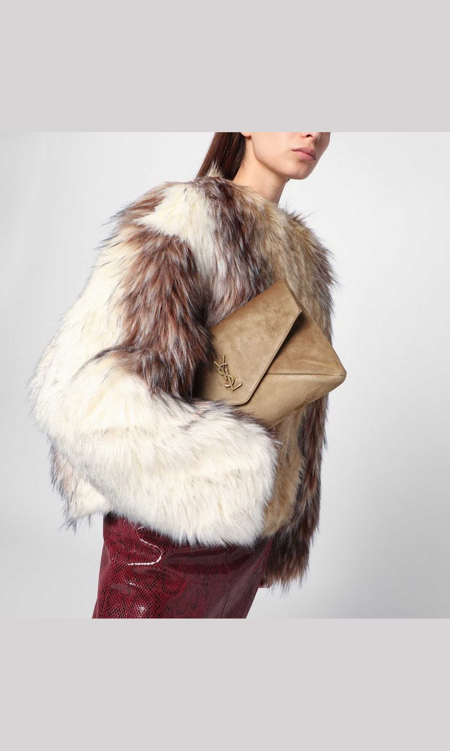 Saint Laurent Gold Suede Cassandre Large Envelope Pouch in Glam Steals