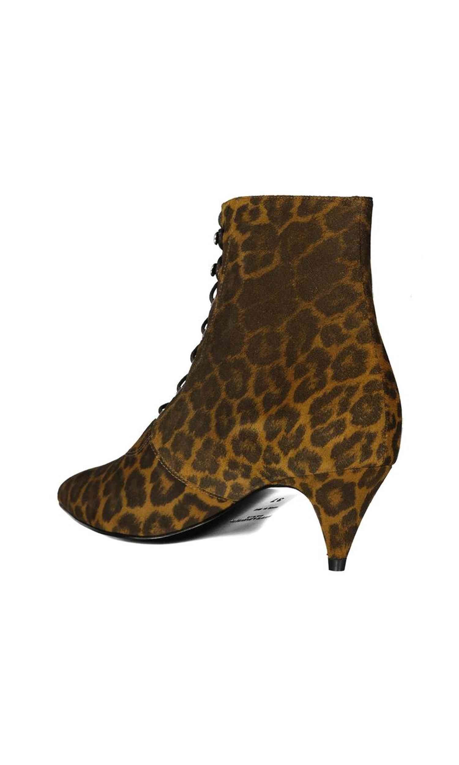 Saint Laurent Lace Kiki Up Leopard Print Ankle Boots Glam Steals