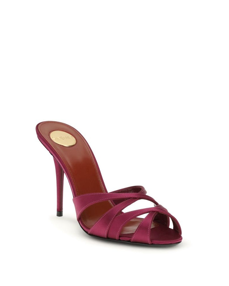 Saint Laurent Silk Bordeaux Stiletto Heel Sandals Glam Steals