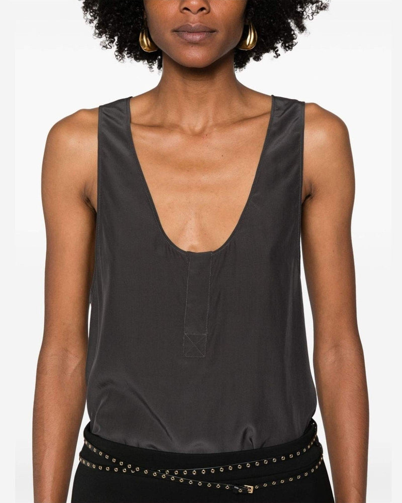 Saint Laurent Silk Henley Neck Tank Top Glam Steals