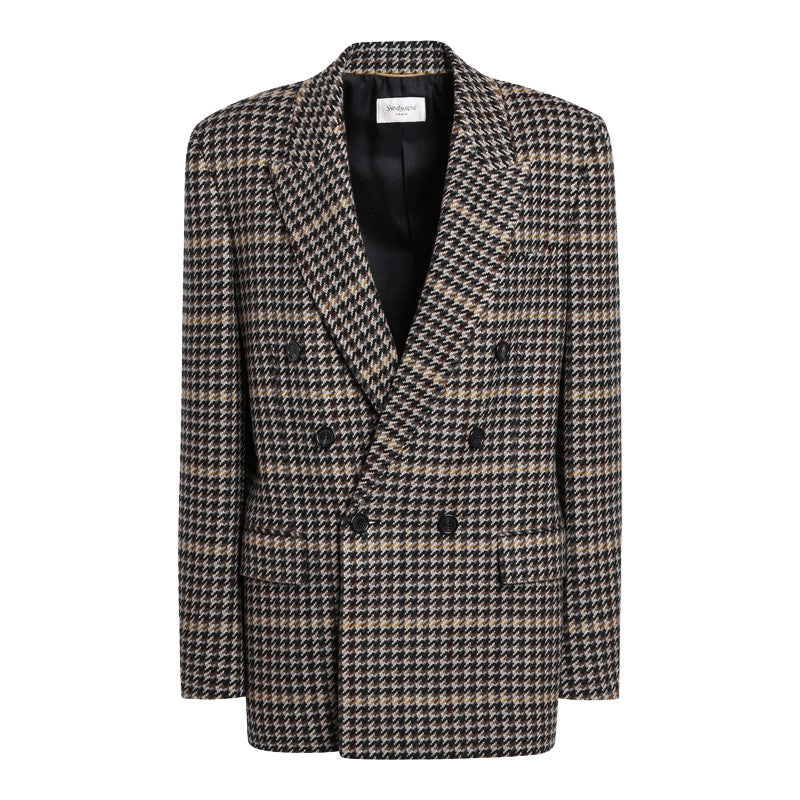 Saint Laurent Wool Double Breasted Checked Jacket Glam Steals