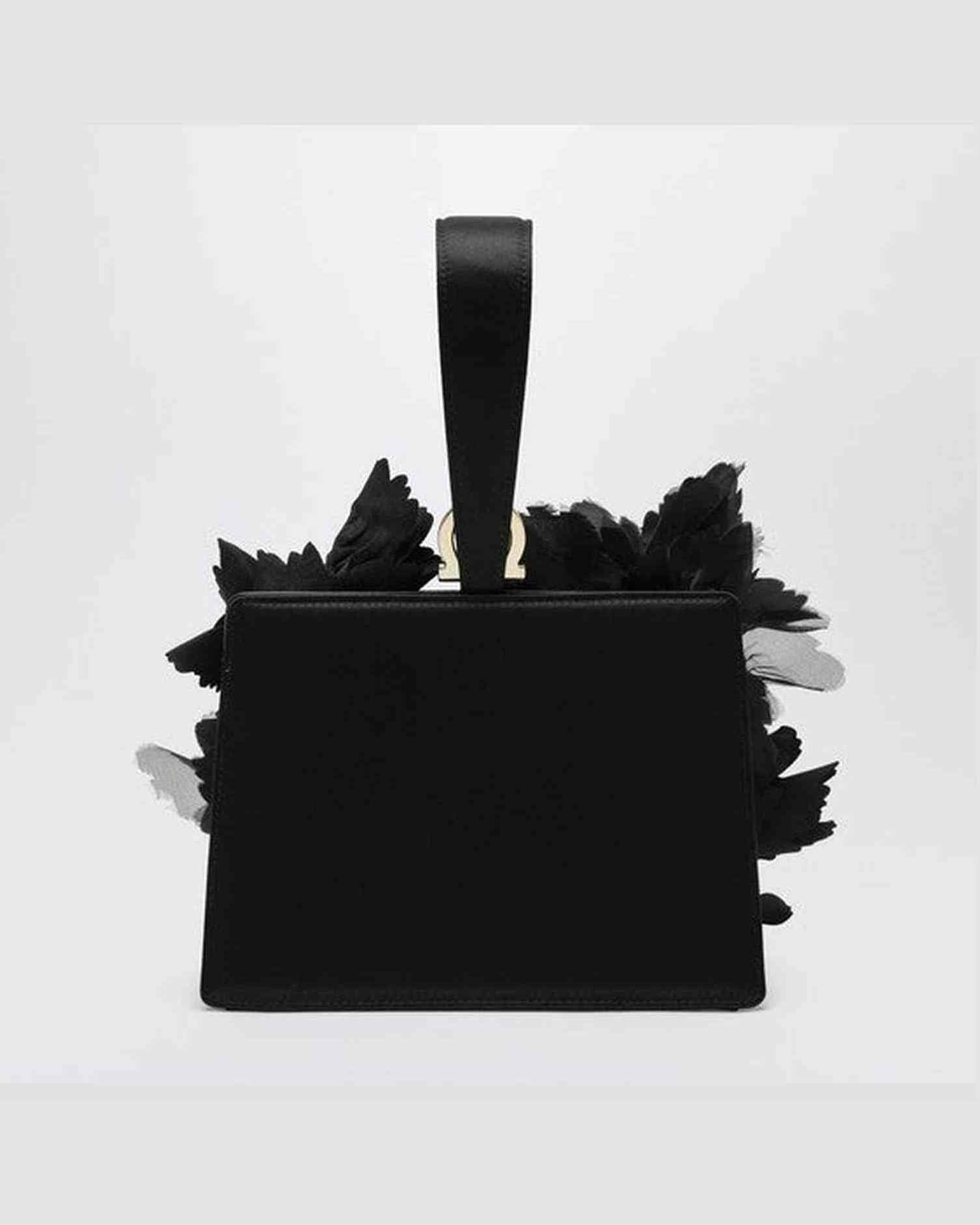 Salvatore Ferragamo Black Mini Clutch with Flowers Glam Steals