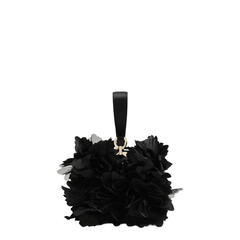 Salvatore Ferragamo Black Mini Clutch with Flowers Glam Steals