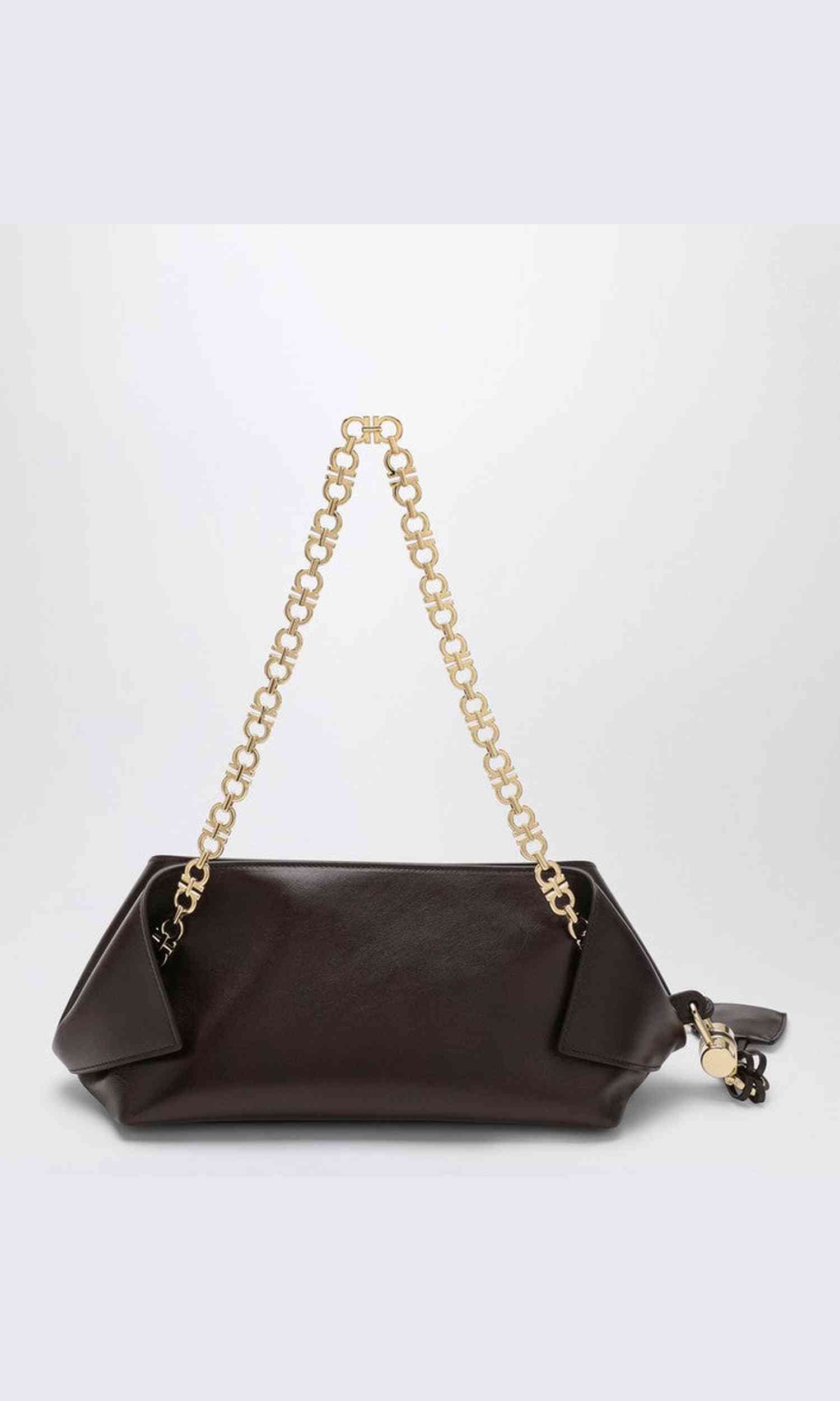 Salvatore Ferragamo Brown Leather Shoulder Bag S in Dark Glam Steals