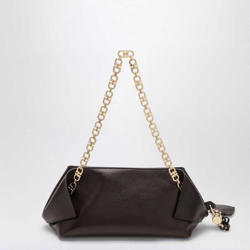 Salvatore Ferragamo Brown Leather Shoulder Bag S in Dark Glam Steals