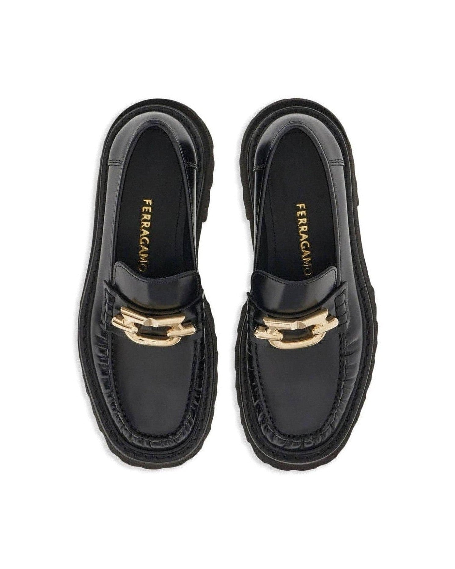 Salvatore Ferragamo Leather Gancini Buckle Loafers Flats