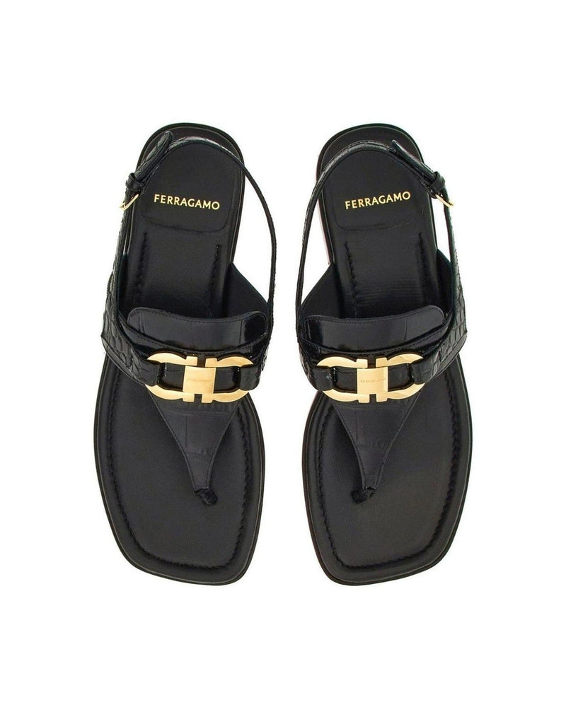 Salvatore Ferragamo Leather Gancini Buckle Sandals Glam Steals