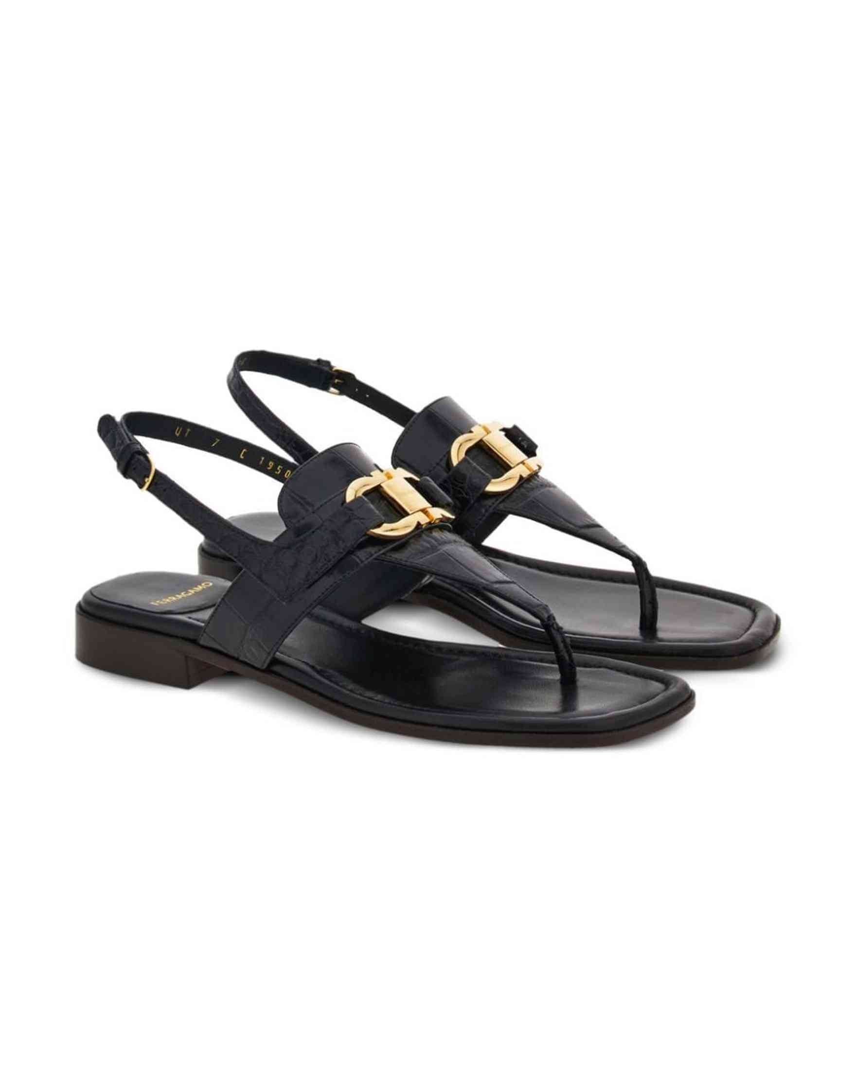 Salvatore Ferragamo Leather Gancini Buckle Sandals Glam Steals