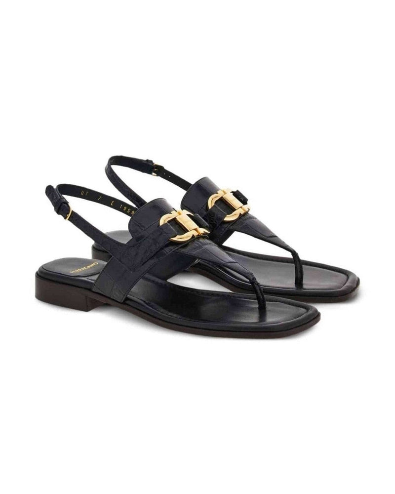 Salvatore Ferragamo Leather Gancini Buckle Sandals Glam Steals