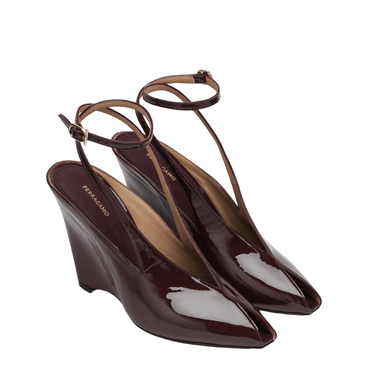 Salvatore Ferragamo Peep Toe Wedge Sandals in Bordeaux Glam Steals