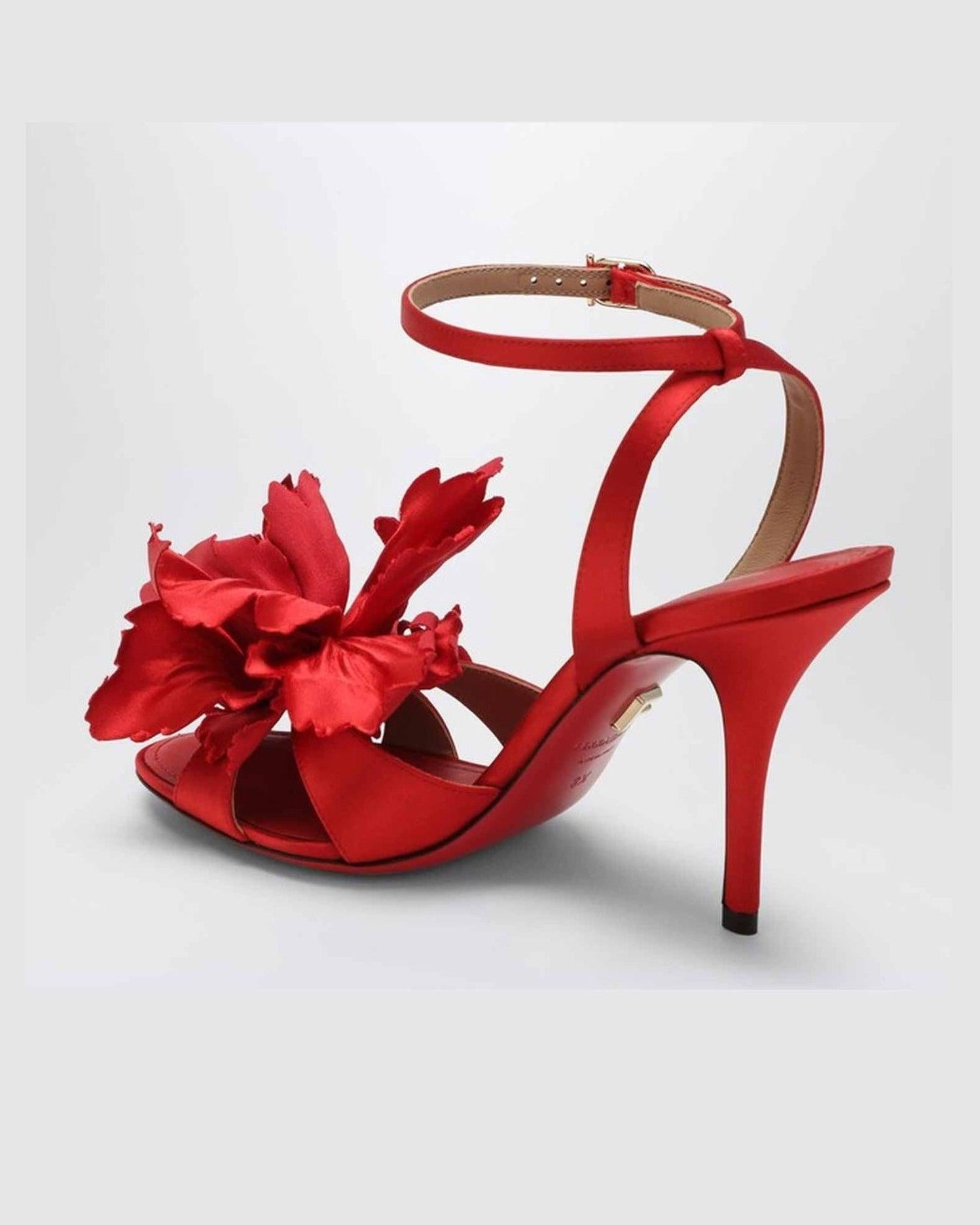 Salvatore Ferragamo Red Satin Sandals with Flower Glam Steals