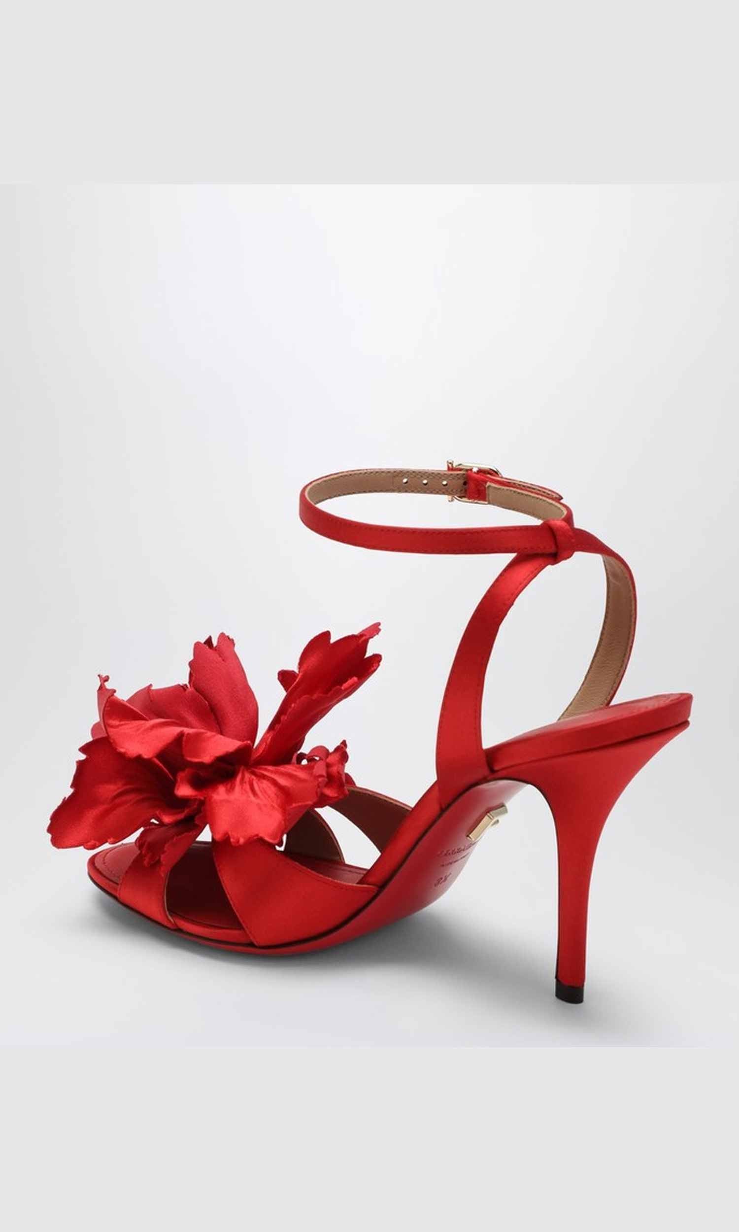 Salvatore Ferragamo Red Satin Sandals with Flower Glam Steals