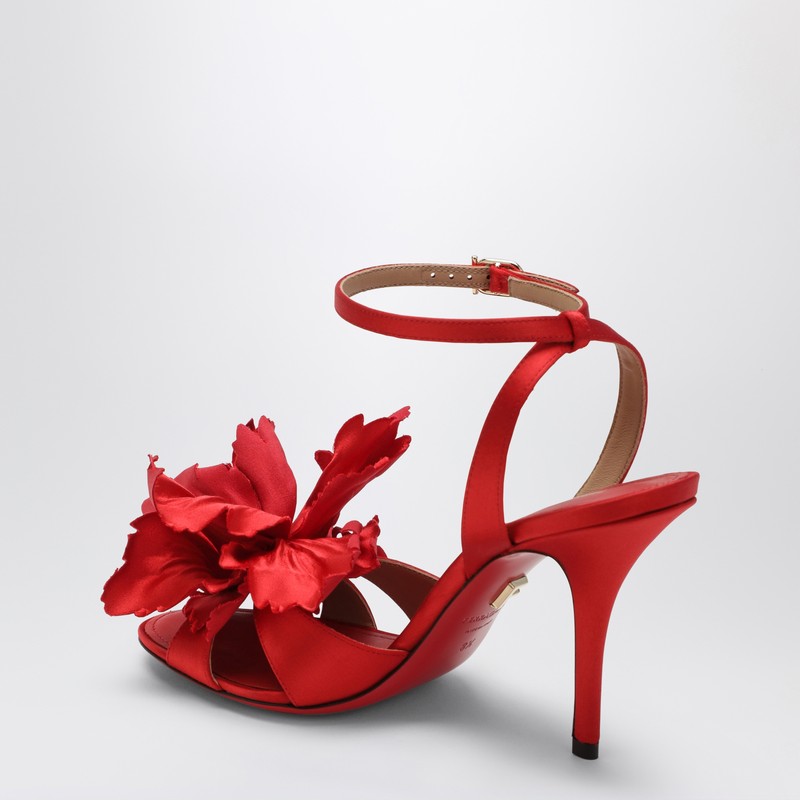 Salvatore Ferragamo Red Satin Sandals with Flower Glam Steals