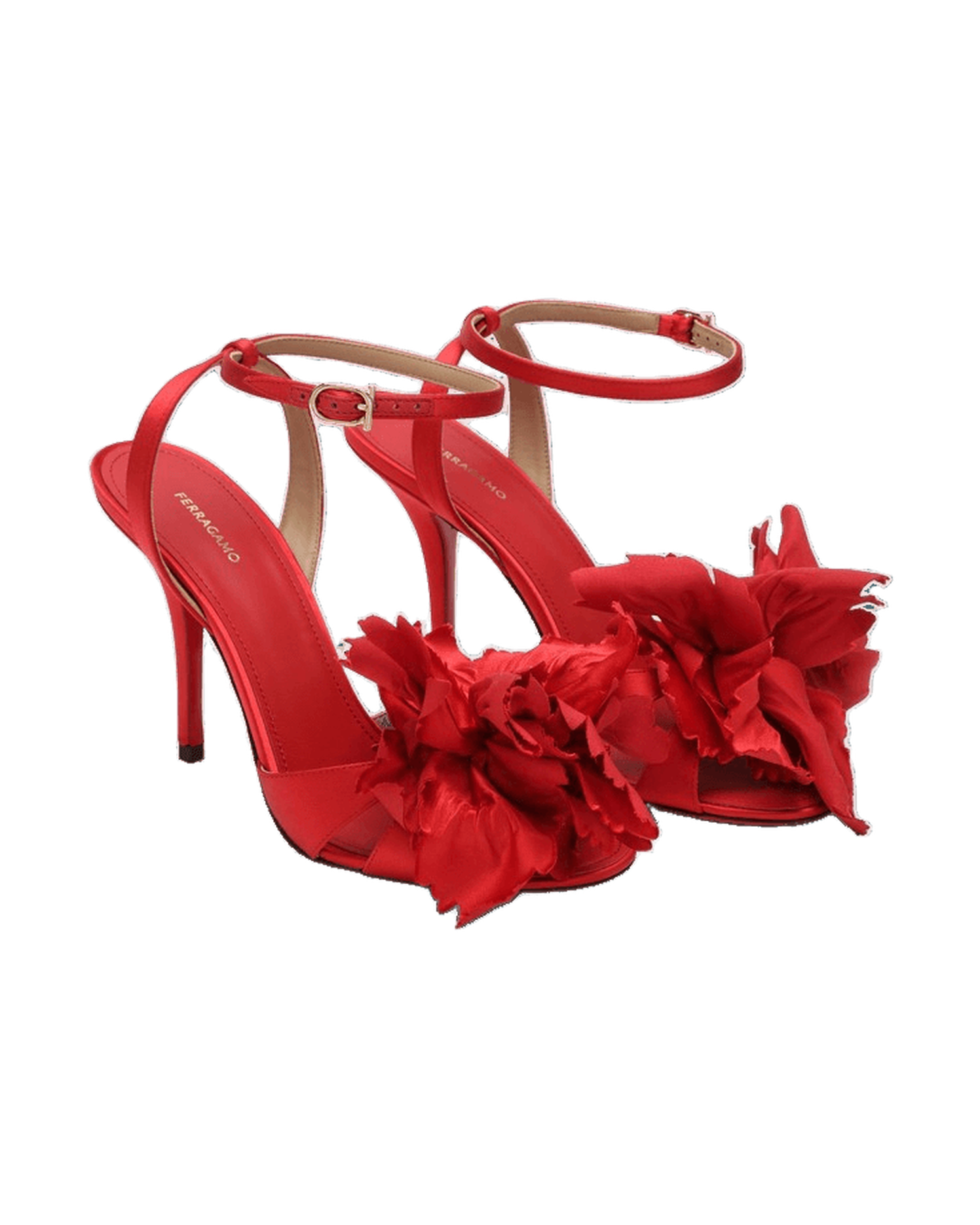 Salvatore Ferragamo Red Satin Sandals With Flower Glam Steals