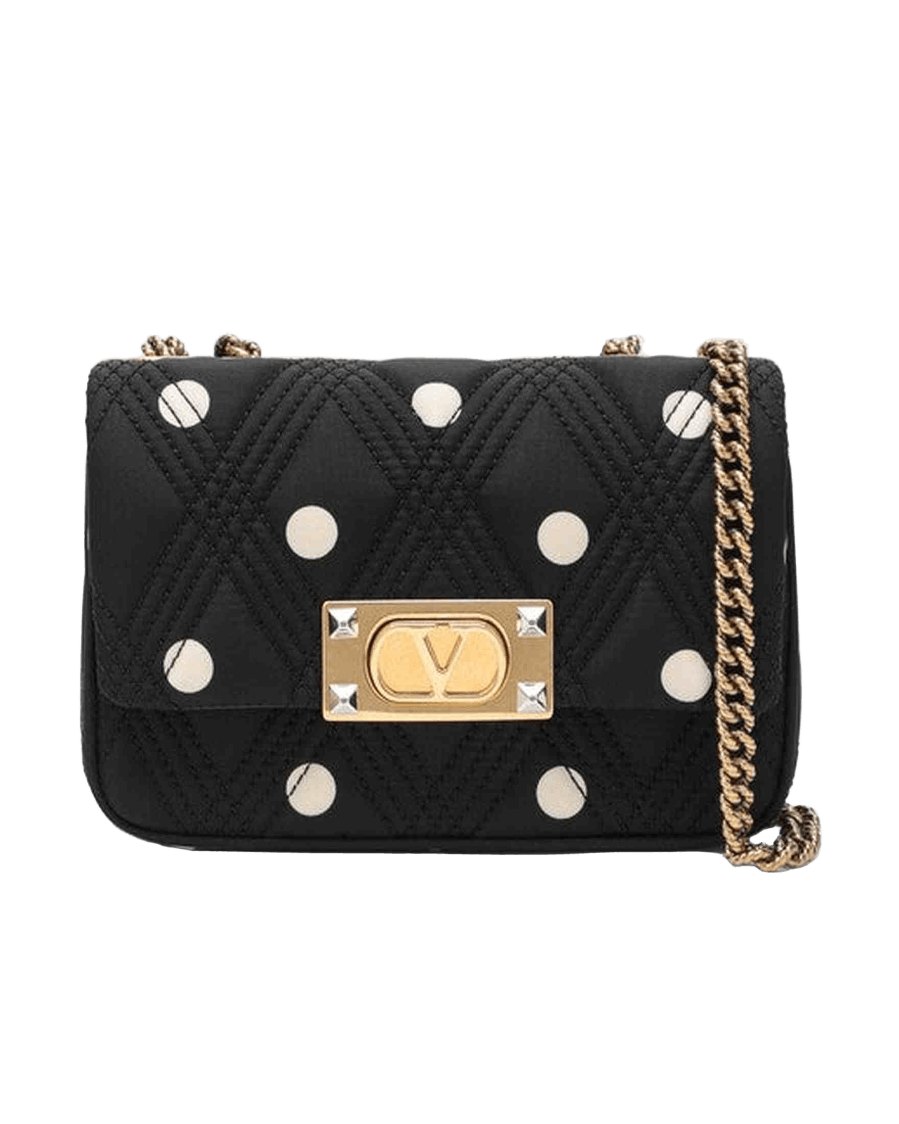 Valentino Black Garavani Quiltie 67 Bag with Ivory Polka Dots Glam Steals