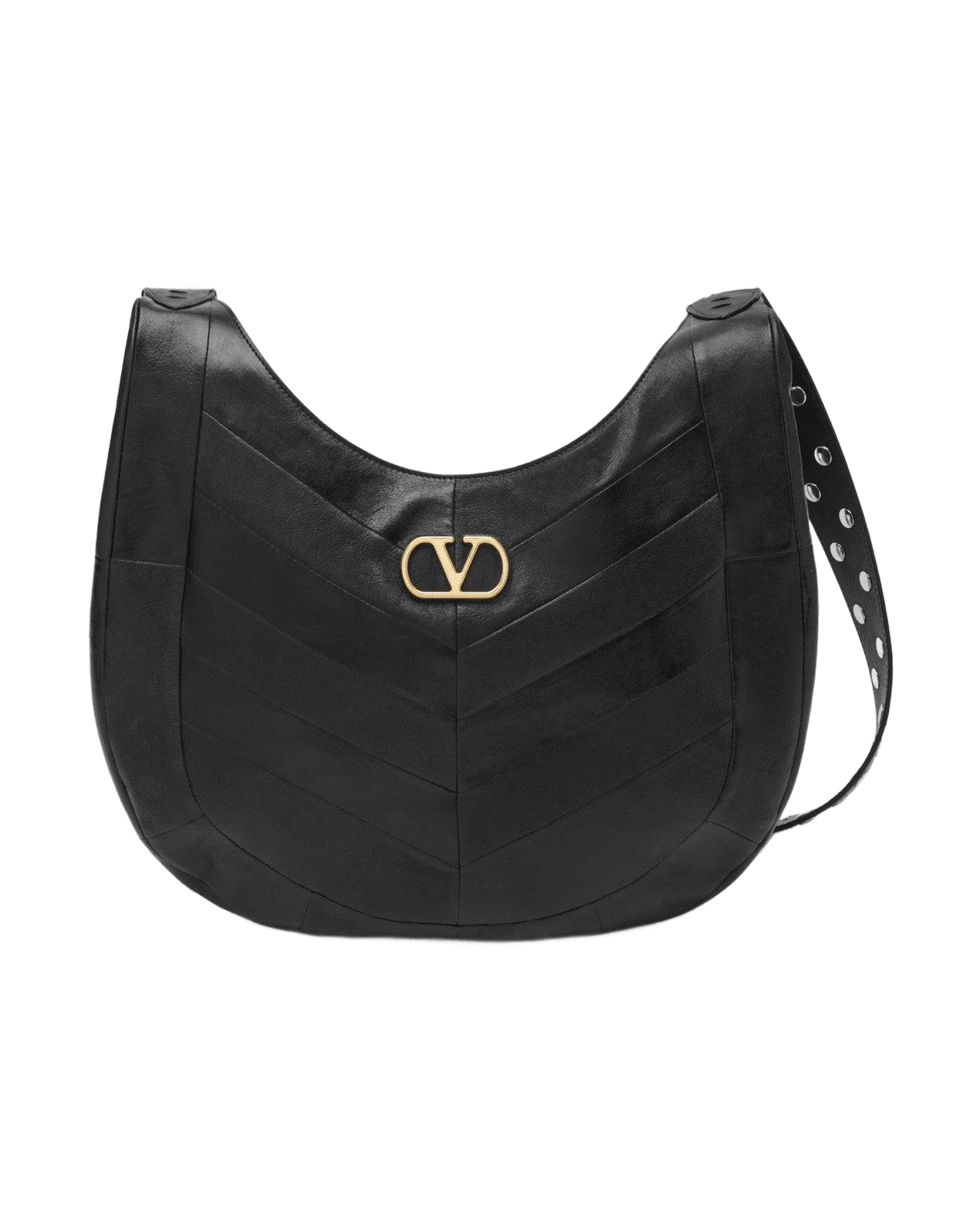 Valentino Garavani Black Small Hoboho Bag In Chevron Pattern Nappa Handbags