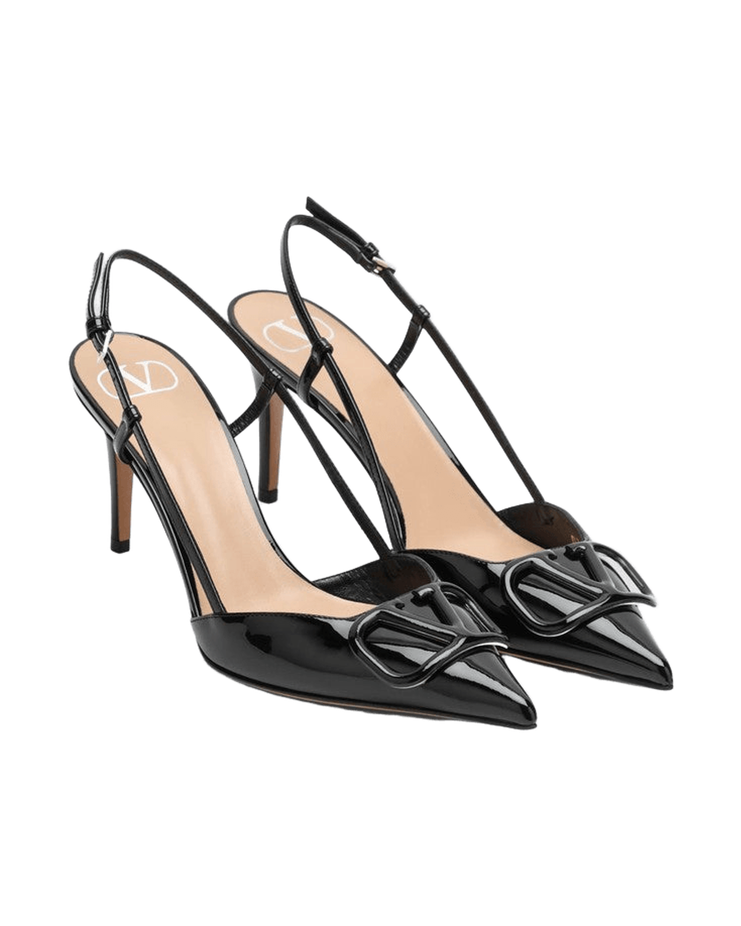 Valentino Black Leather Garavani Slingback Vlogo in Patent Glam Steals