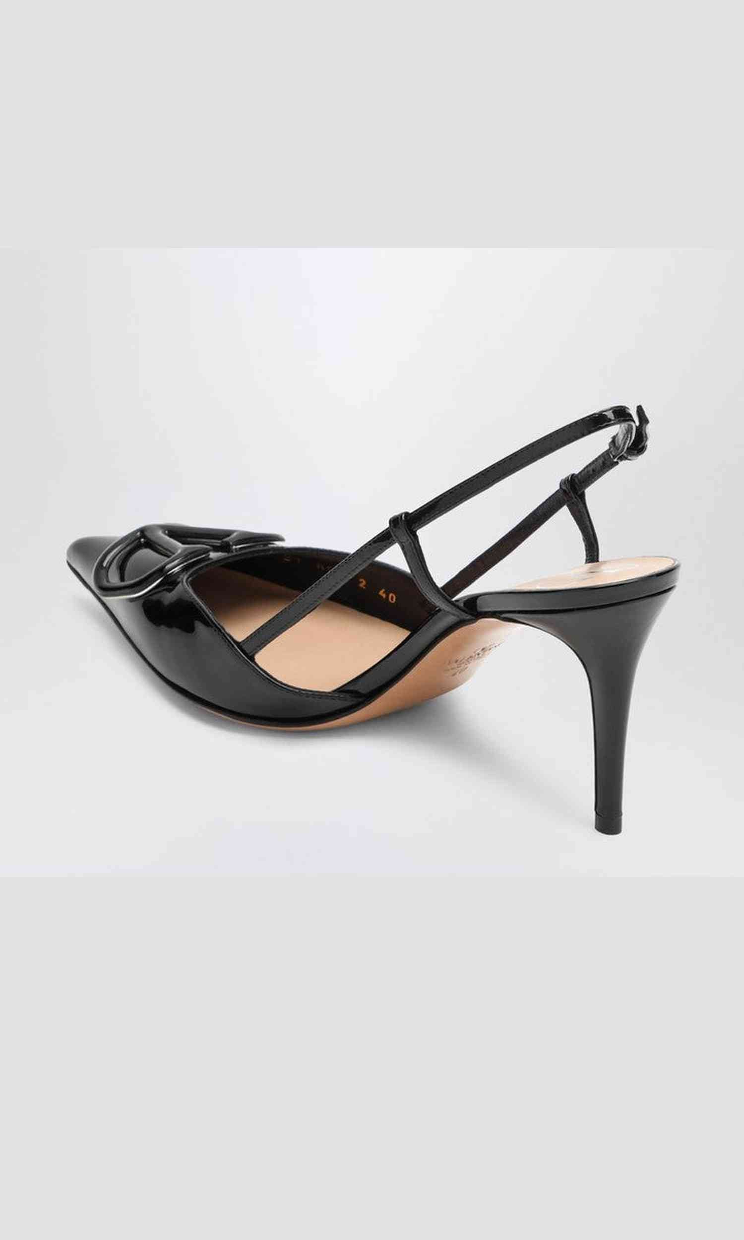 Valentino Black Leather Garavani Slingback Vlogo in Patent Glam Steals