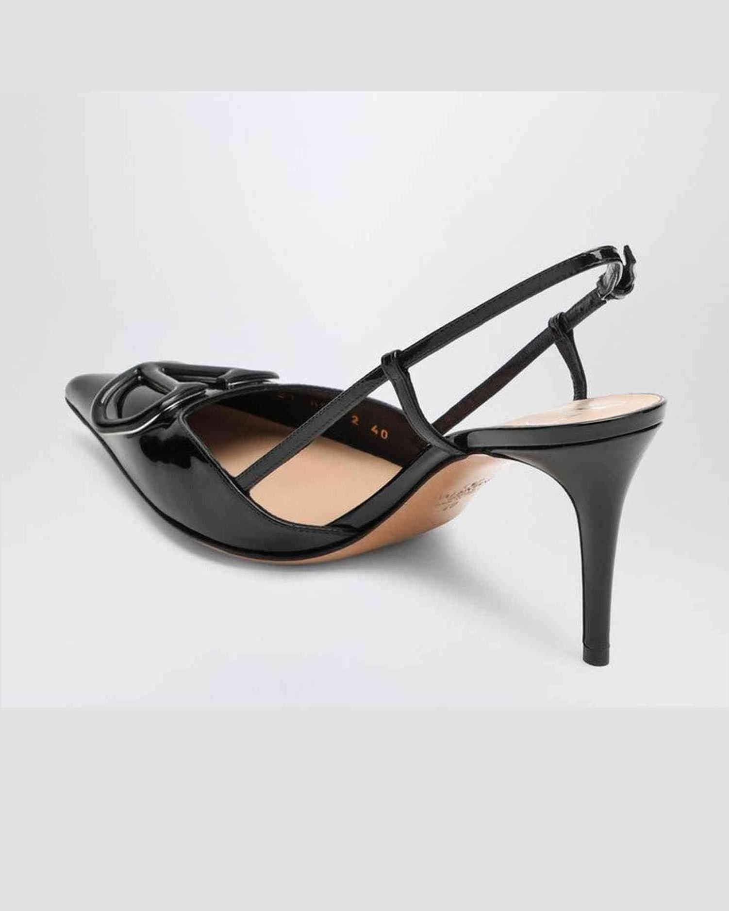 Valentino Black Leather Garavani Slingback Vlogo in Patent Glam Steals