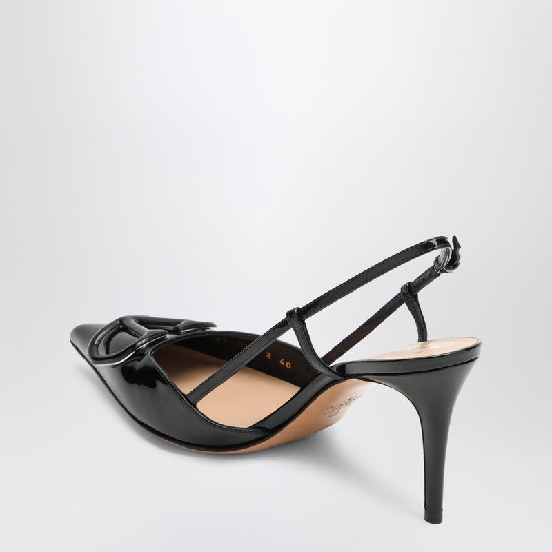 Valentino Black Leather Garavani Slingback Vlogo in Patent Glam Steals
