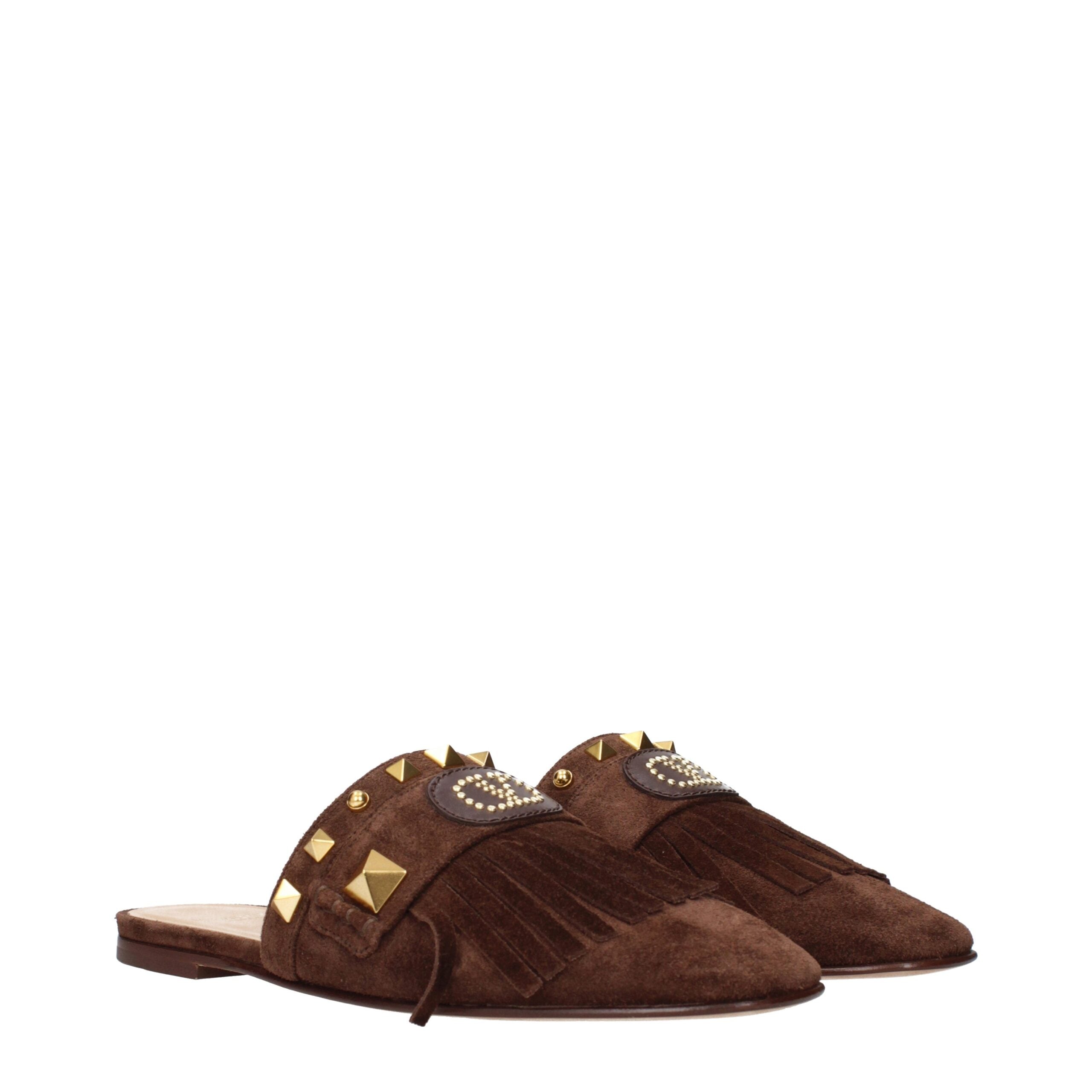 Valentino Brown Leather Garavani Slippers Sandals Glam Steals