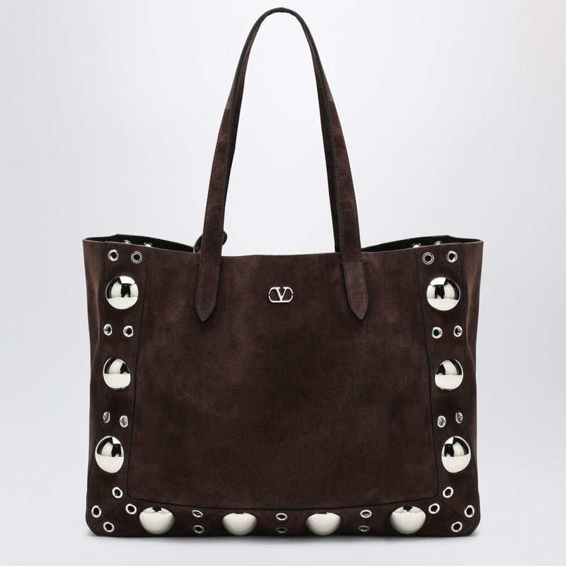 Valentino Brown Suede Garavani Medium Nellcôte Tote in Dark Glam Steals