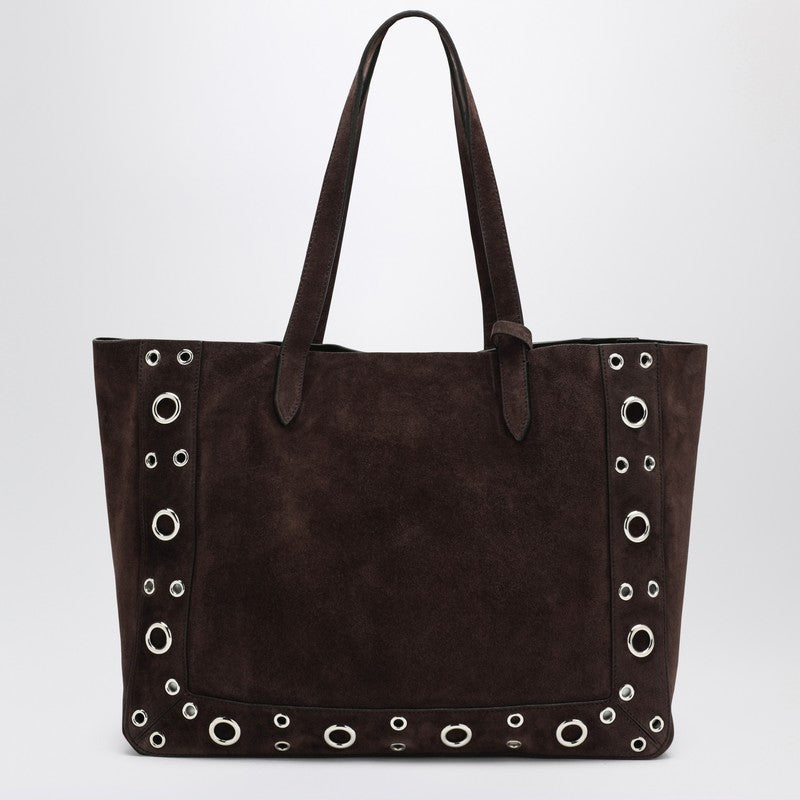 Valentino Brown Suede Garavani Medium Nellcôte Tote in Dark Glam Steals