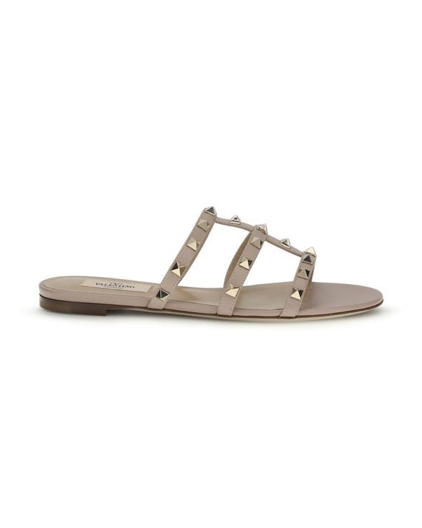 Valentino Garavani Beige Calf Leather Bos Taurus Flat Sandals Glam Steals