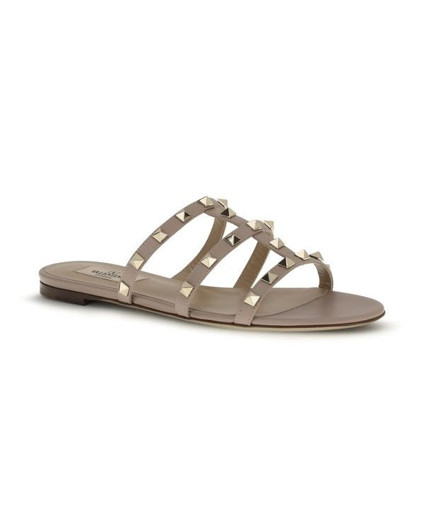 Valentino Garavani Beige Calf Leather Bos Taurus Flat Sandals Glam Steals