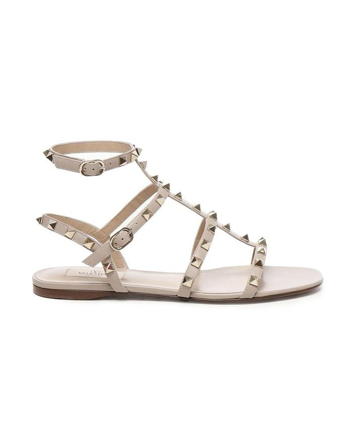 Valentino Garavani Beige Calfskin Flat Sandals Glam Steals