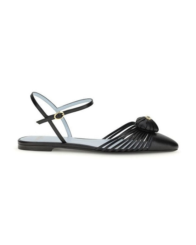 Valentino Garavani Black Calf Leather Bos Taurus Ballet Flats 