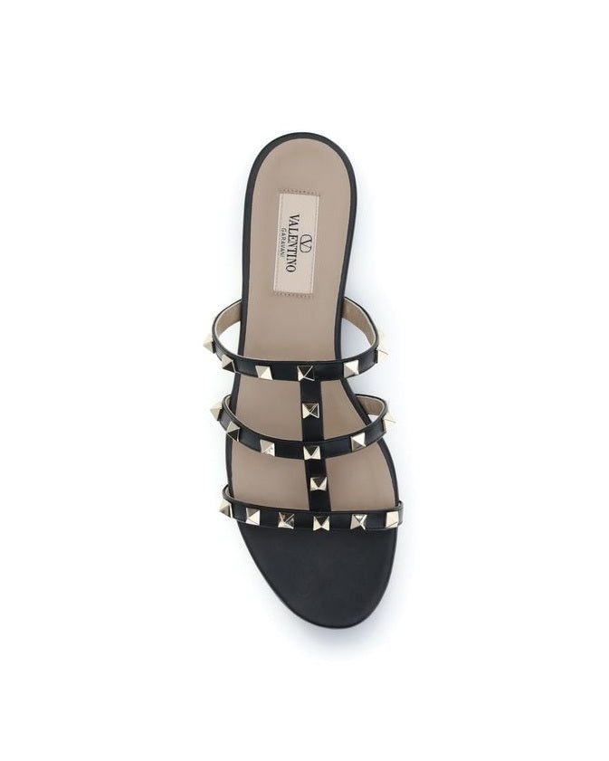 Valentino Garavani Black Calf Leather Bos Taurus Flat Sandals Glam Steals