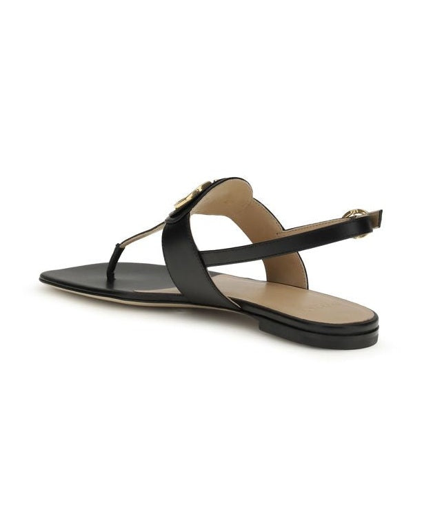 Valentino Garavani Black Calf Leather Bos Taurus Flat Sandals Flats