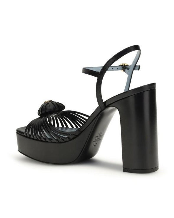 Valentino Garavani Black Calf Leather Bos Taurus Platform Sandals Glam Steals