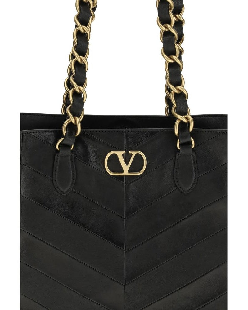 Valentino Garavani Black Calf Leather Bos Taurus Shoulder Bag Shoulder Bags