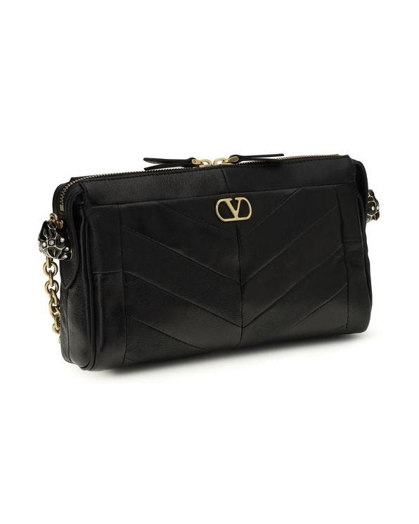 Valentino Garavani Black Calf Leather Bos Taurus Shoulder Bag Glam Steals