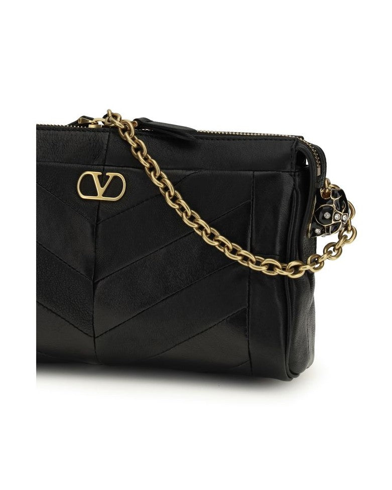 Valentino Garavani Black Calf Leather Bos Taurus Shoulder Bag Glam Steals