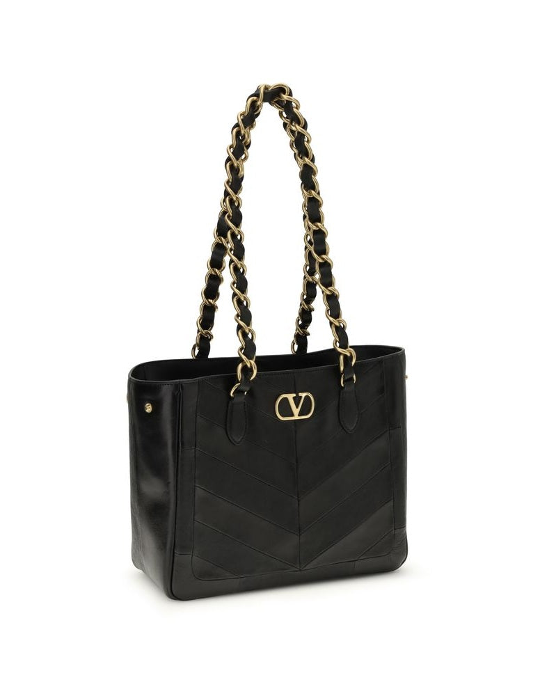 Valentino Garavani Black Calf Leather Bos Taurus Shoulder Bag Shoulder Bags